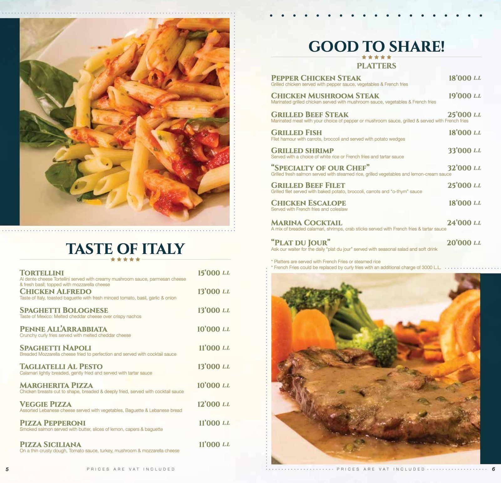 Double page de menu appétissante