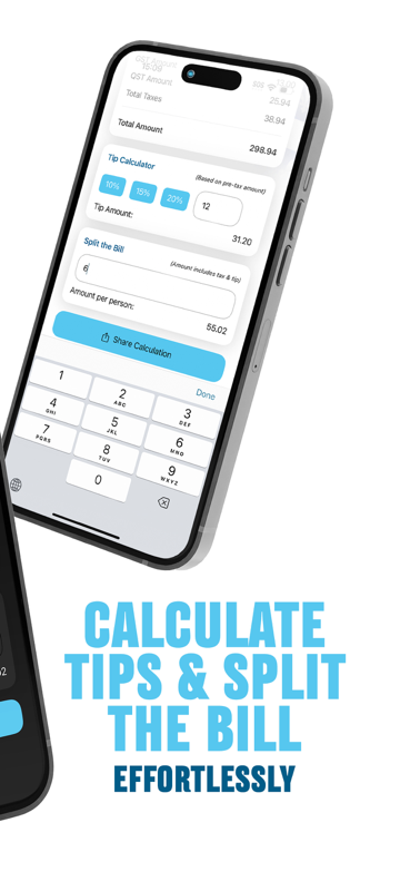 Calcul de pourboire et partage