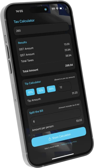 Interface principale Calculatrice TPS TVQ Québec