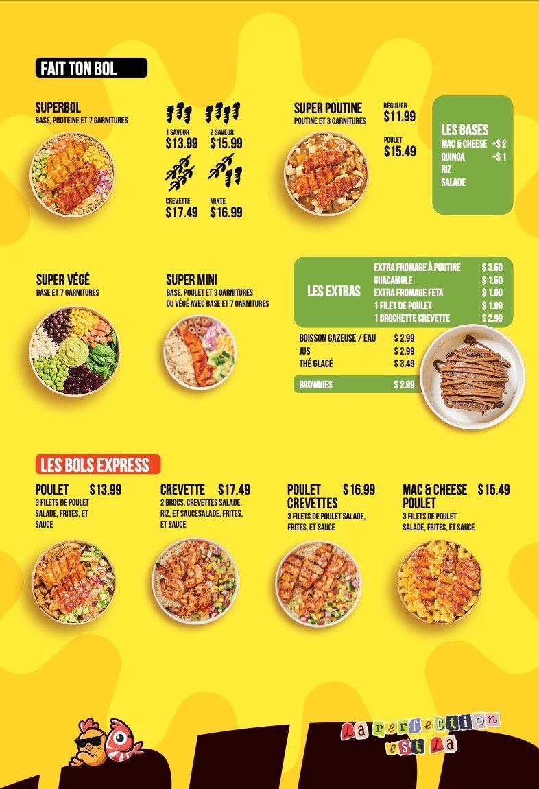 Verso du menu de livraison