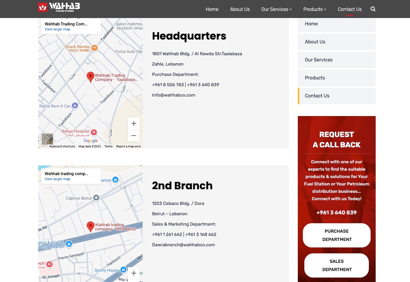 Page contact avec carte et formulaire