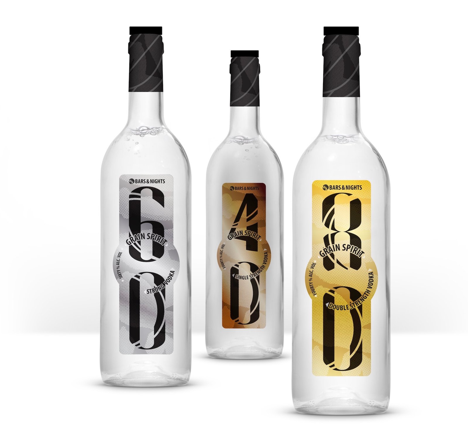 Une gamme de designs de bouteilles de vodka