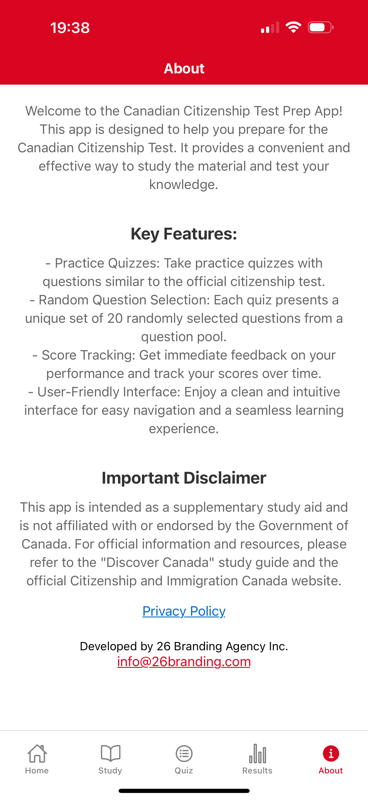 Screenshot of the About Page.