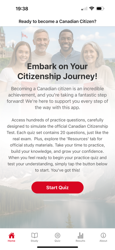 Screenshot of the 'Embark on Your Journey' screen.