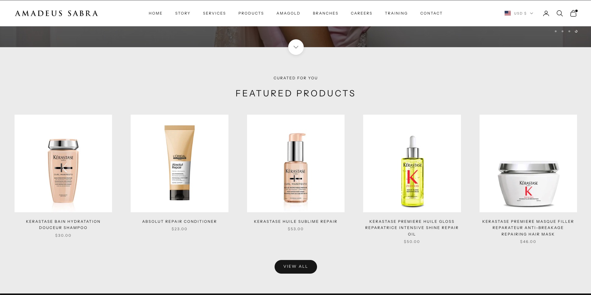 A section for featured hair care products.