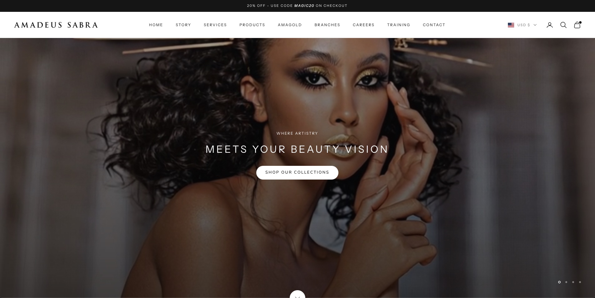 The homepage hero slider for the Amadeus Sabra website.