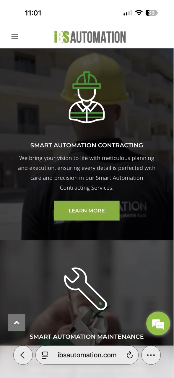 A services page on mobile.