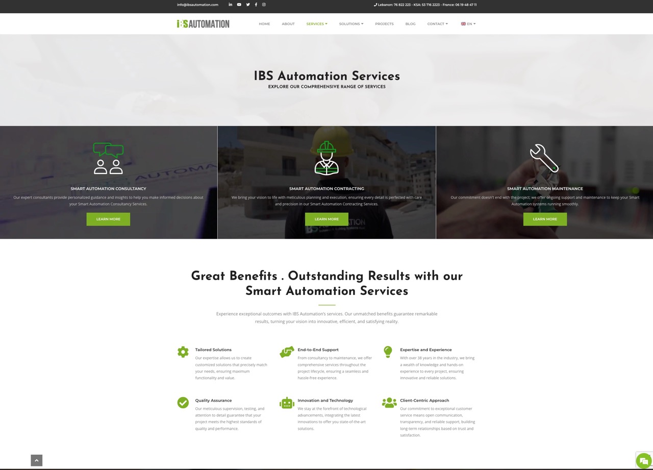 Desktop view of services.