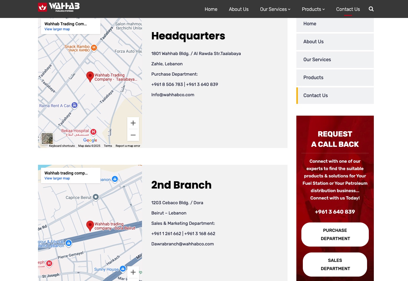 The contact page with map and form.