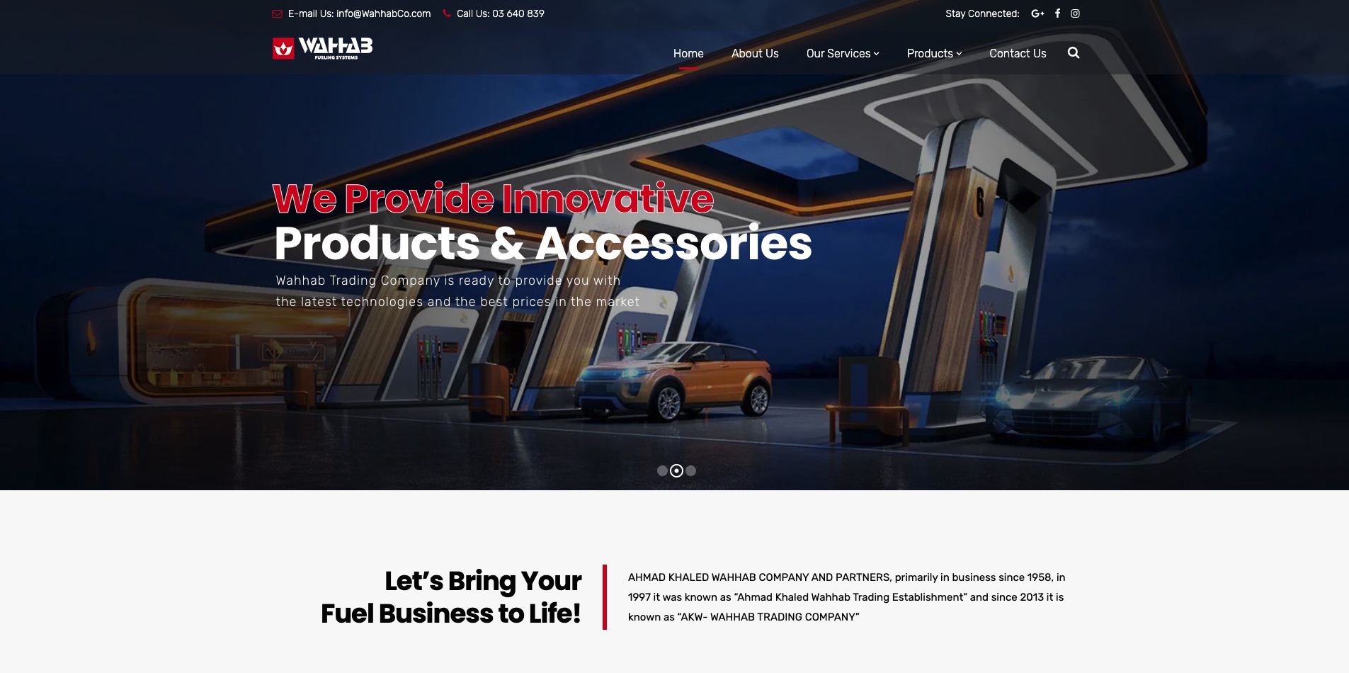 The homepage hero slider for the Wahhabco website.